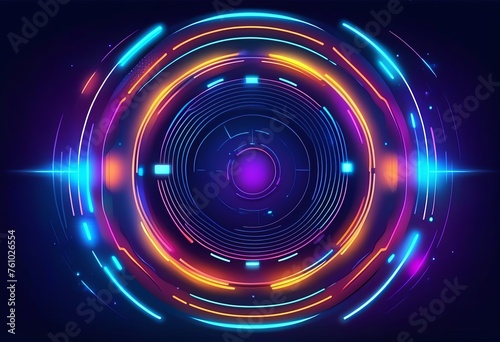 Global tech connection science circular neon light effect vector background