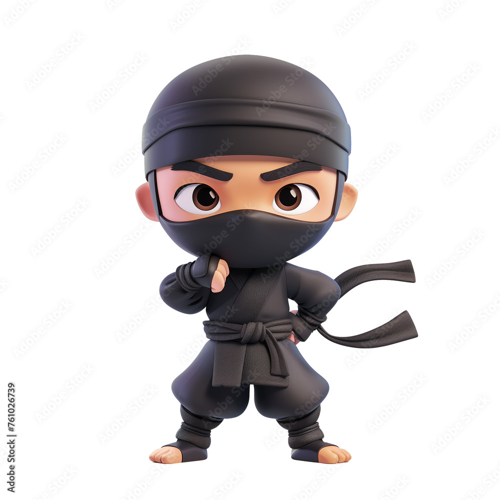 Cute cartoon ninja over white background. AI Generative