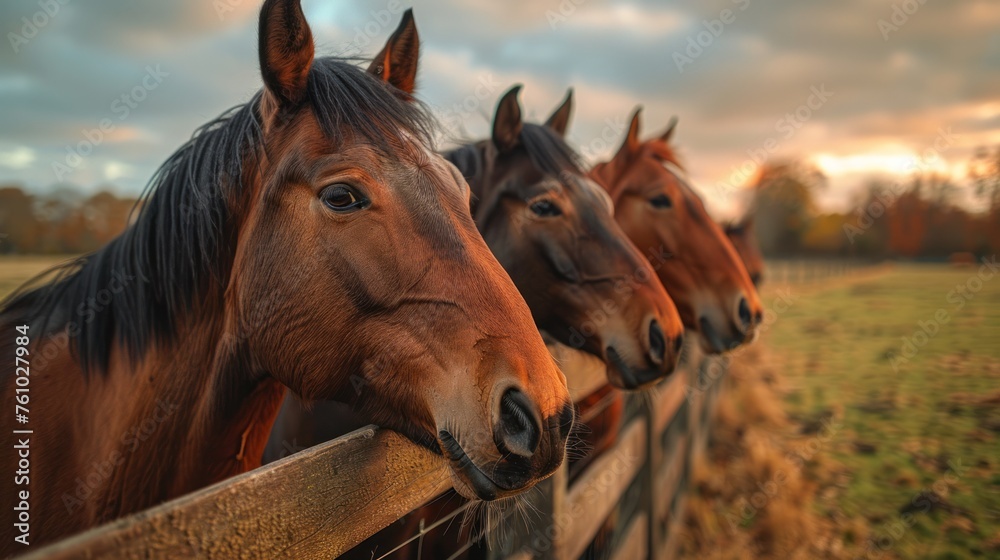 horses - horses putting their heads together - equestrian group - horses on a field behind a fence horses - horses putting their heads together - equestrian group - horses on a field behind a fence