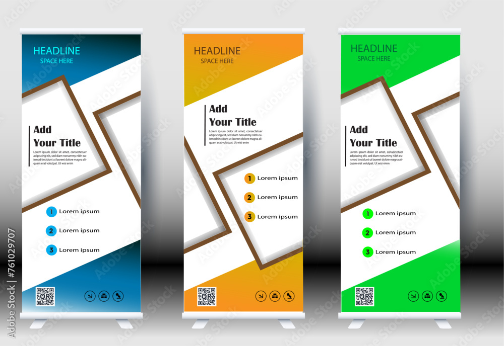 Roll up business banner design vertical template vector, cover presentation abstract geometric background, modern publication display, layout in rectangle size