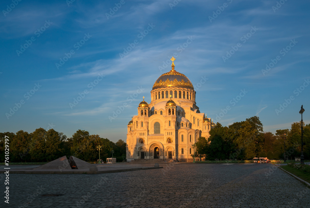 The Naval cathedral of Saint Nicholas in Kronstadt (Morskoy Nikolskiy Sobor), Anchor (Yakornaya) Square and the Eternal Flame Memorial Complex, Kronstadt, St. Petersburg, Russia