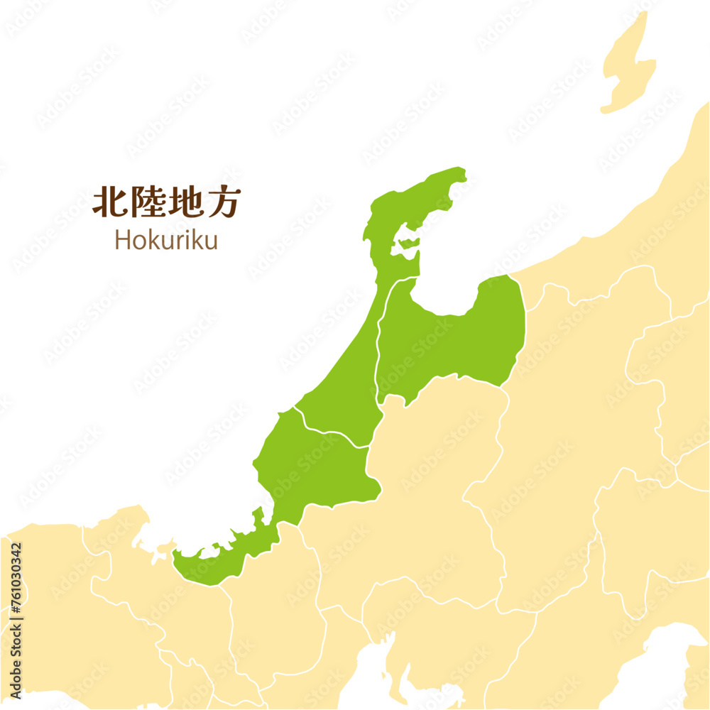 日本の北陸地方、北陸地方の各県と周辺の地図 Stock Vector | Adobe Stock