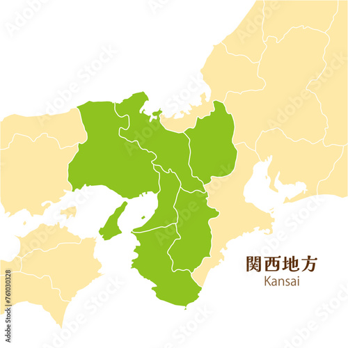 日本の関西地方、関西地方の各県と周辺の地図 photo
