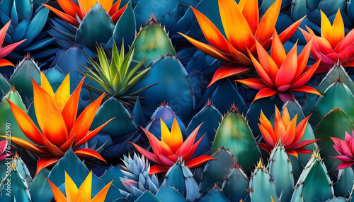 A collage of different colorful, detailed designs featuring agave plants, stars, and fantasy elements photo