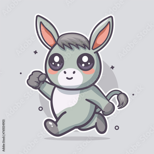 funny donkey animal character mascot running isolated cartoon