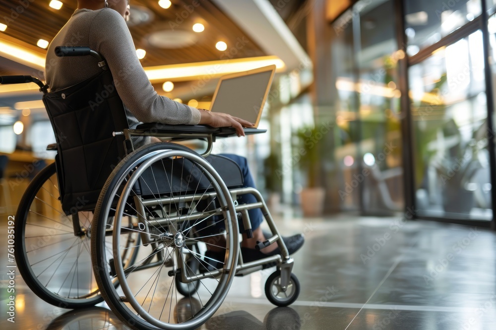 Fototapeta premium Man in wheelchair working on laptop..