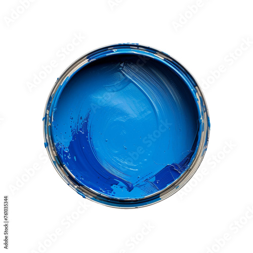 Open Can of Vibrant Blue Paint Isolated