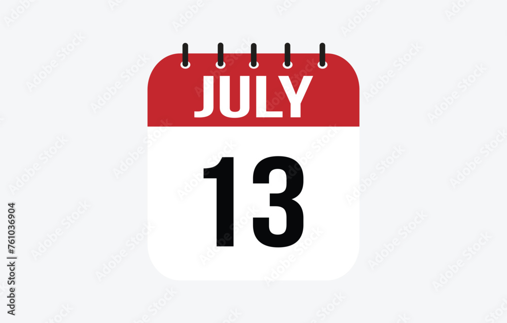 12 July Calendar. July Calendar Vector Illustration. 12 July Calendar. July Calendar Vector Illustration.