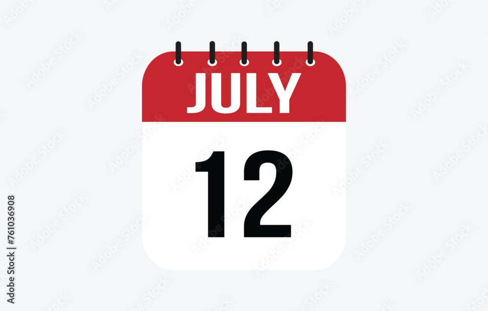 Fototapeta premium 12 July Calendar. July Calendar Vector Illustration.