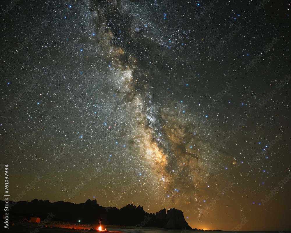 Starry night sky over a natural landscape featuring the Milky Way galaxy, providing a captivating view of the cosmos above, ideal for stargazing and astronomy enthusiasts