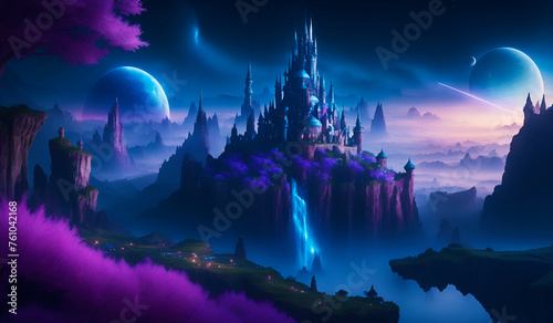 fantasy landscape with castles, Wall Art Design for Home Decor, wallpaper for cellphone, mobile smart cell phone background © YOAQ