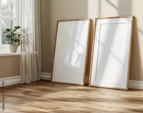 Frame Mockup in a Minimalist Living Room Interior. Presented in 3D Render. Made with Generative AI Technology