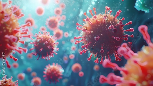 Conceptual depiction of immune cells releasing cytokines and antibodies to combat viral infections, showcasing immune defense mechanisms. Immunology concept photo