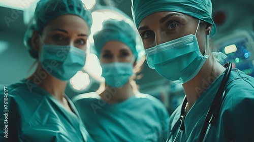 Doctor and nurse working together in a hospital surgeons operating setting, photo