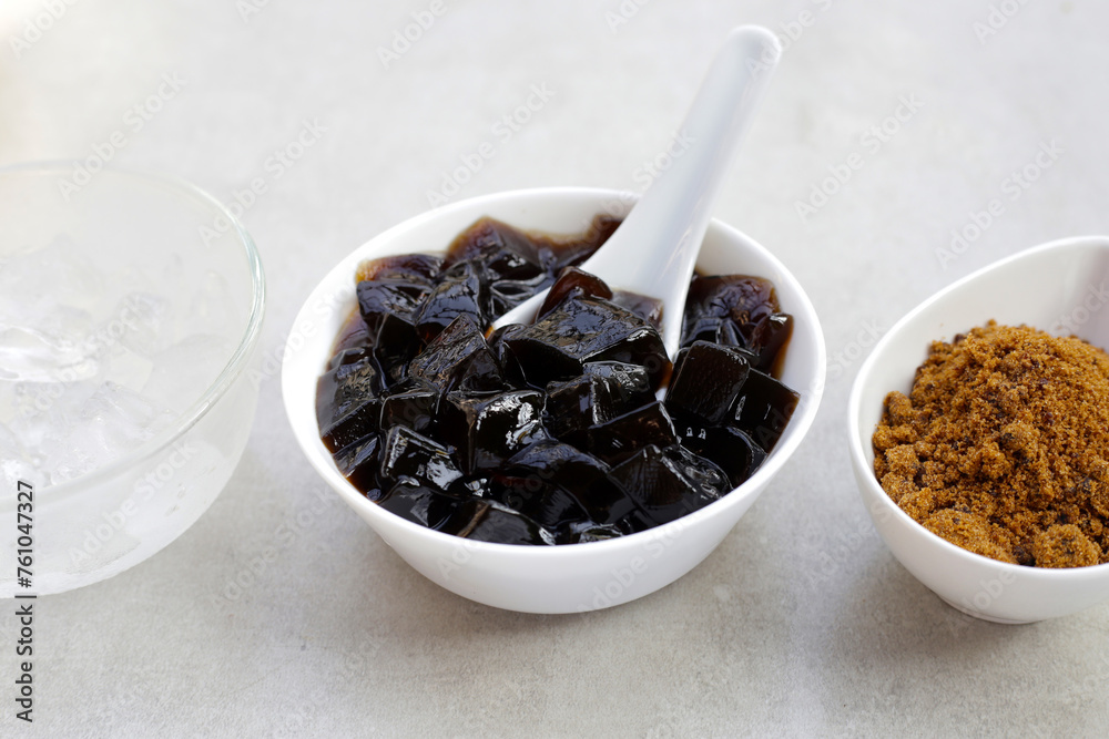 Grass jelly, herbal dessert. Mesona chinensis Grass jelly, herbal dessert. Mesona chinensis