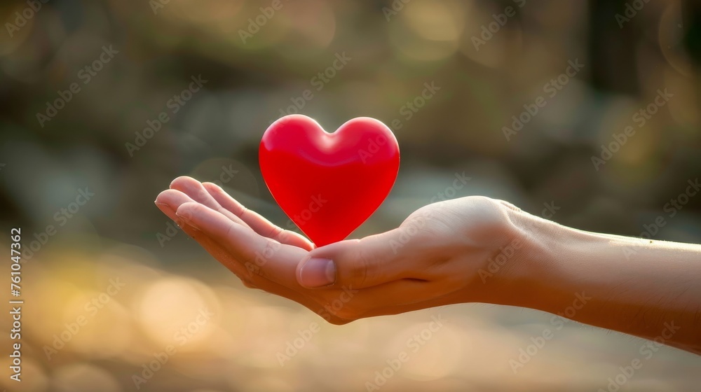 Hand with red heart symbolizing heart donation Valentines love medical charity concept Hand with red heart symbolizing heart donation Valentines love medical charity concept