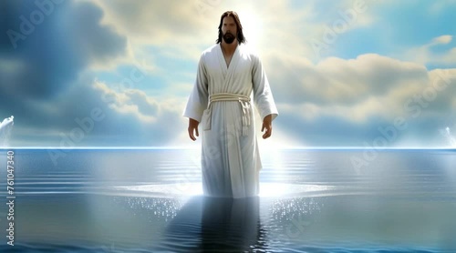 Jesus standing on water generative AI photo