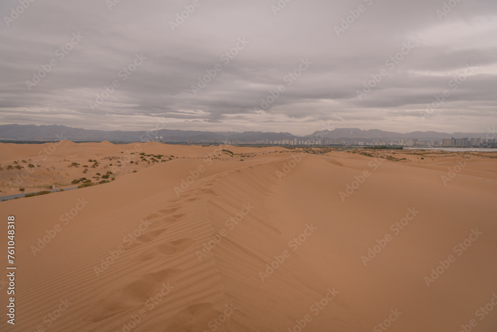 View on Wuhai City, Inner Mongolia, China from the desert