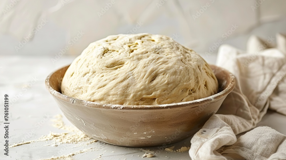 A close-up snap shows freshly mixed yeast dough in a bowl over a white kitchen tabletop, eager to bake and space, Generative AI.