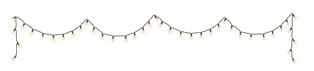Decorative wire balls and string lights or Christmas and New Year cotton ball light garland. Png transparency