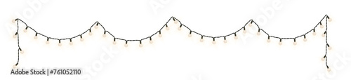 Decorative wire balls and string lights or Christmas and New Year cotton ball light garland. Png transparency