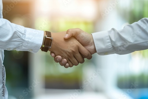 Two business partners shaking hands in agreement, sealing a lucrative deal, Generative AI