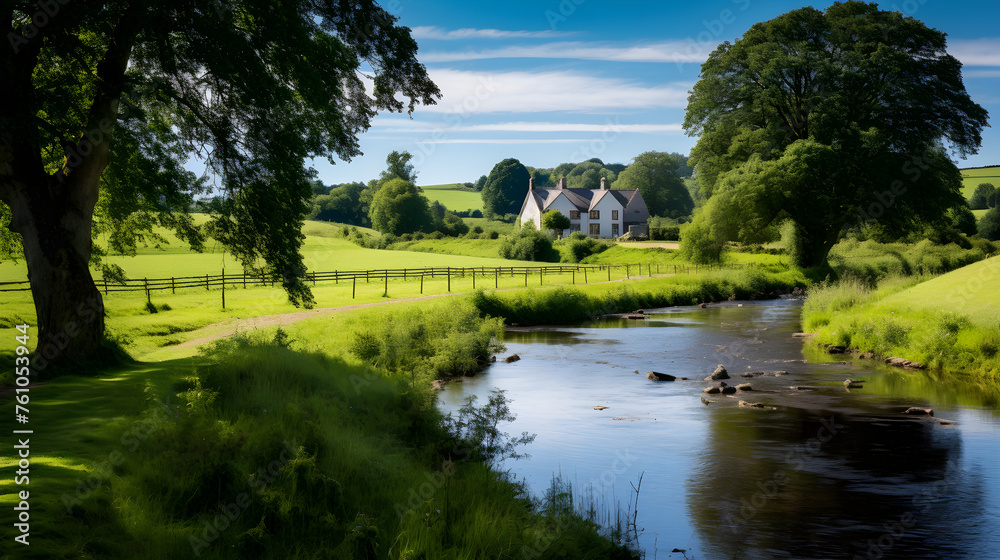 Idyllic Summer Farmhouse Scene - Rural Life Bathed in Warmth and Serene Beauty