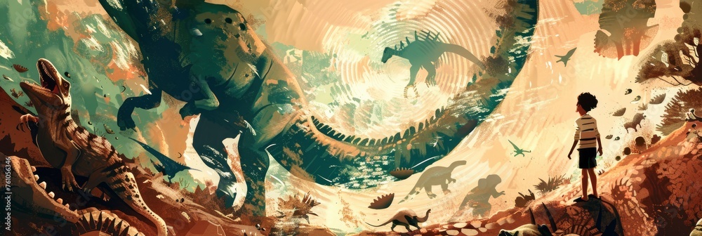 A fantasy painting of an epic scene with the silhouette of two small boys, one black and the other white