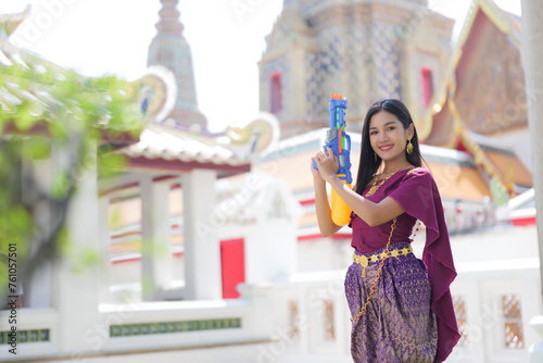 asian woman with Songkran festival