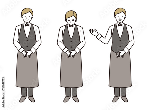 男性ホールスタッフのベクターイラストセット