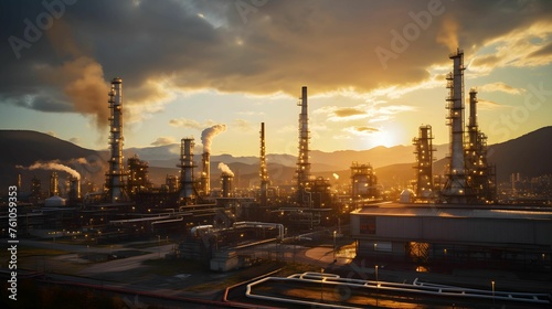 oil refinery atmosphere in the evening sunset, oil industry
