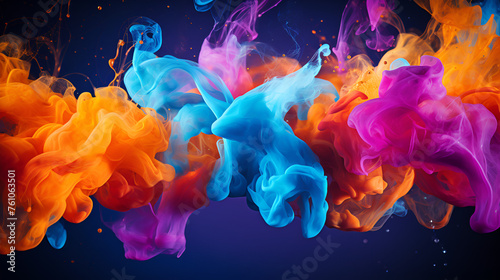 Smoke Splash of Colorful Paint on the Dark Background