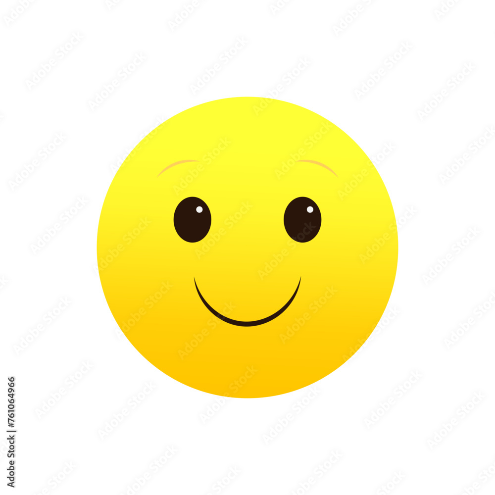 Happy emoji, cheerful smile. Bright yellow face. Joyful expression symbol. Vector illustration. EPS 10.