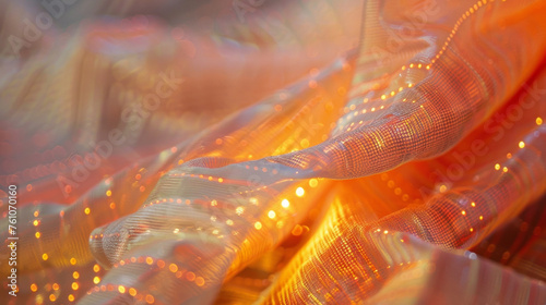 Macro shot of a dress with pressuresensitive sensors woven into the fabric allowing the design to respond to touch and pressure. The sensors are invisible to the eye highlighting photo