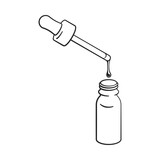 Eye dropper and glass bottle with liquid drop line drawing vector