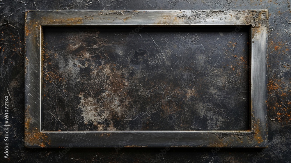 Textured Distressed Rectangular Titanium Frame Mock-Up Isolated on a Grunge Wall Textured Distressed Rectangular Titanium Frame Mock-Up Isolated on a Grunge Wall