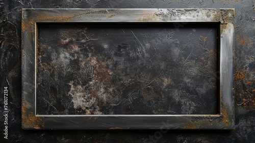 Textured Distressed Rectangular Titanium Frame Mock-Up Isolated on a Grunge Wall