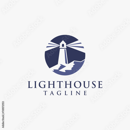 Shinning lighthouse logo vector template on white background, lead the way logo, share and social logo