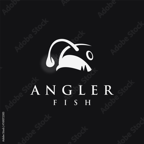 Minimalist angler fish logo icon vector template on black background