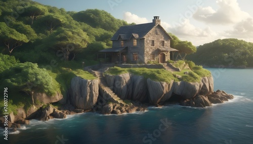 illustration Stone house on an island