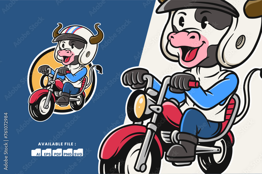 Cute cow riding red motorcycle cartoon Animal Cute cow riding red motorcycle cartoon Animal