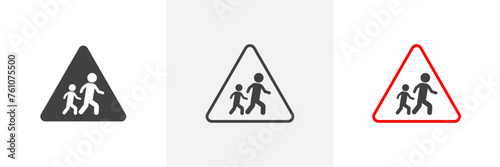School Children Crossing Sign. Pupil Road Safety Alert. Educational Zone Traffic Caution photo