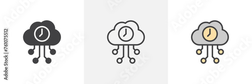 Server Uptime and Efficiency Icons. Cloud Hosting Reliability and Maintenance Symbols