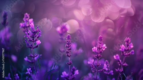 A field of purple flowers with a blurry background