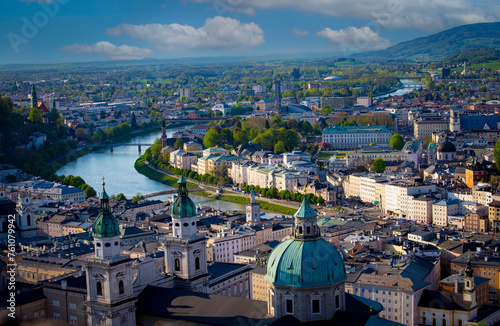 Photography The historic city of Salzburg with Salzach river in beautiful  spring season at