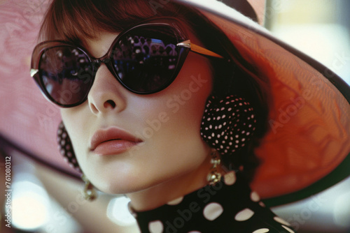 Close-up of a 60s fashionista, evoking French nostalgia