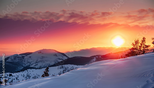 The sun rising over mountains on a winter day © ROKA Creative