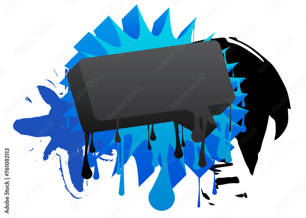 Blue and Black Graffiti speech bubble. Abstract modern Messaging sign street art decoration, Discussion icon performed in urban painting style.