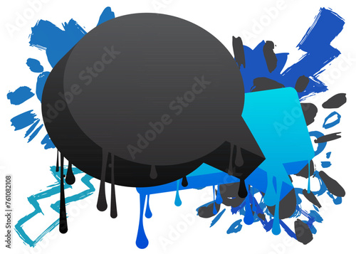 Blue and Black Graffiti speech bubble. Abstract modern Messaging sign street art decoration, Discussion icon performed in urban painting style.
