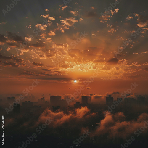 unrise at the city's edge: the hopeful scene of sunrise at the outskirts of the city, marking the beginning of a new day photo